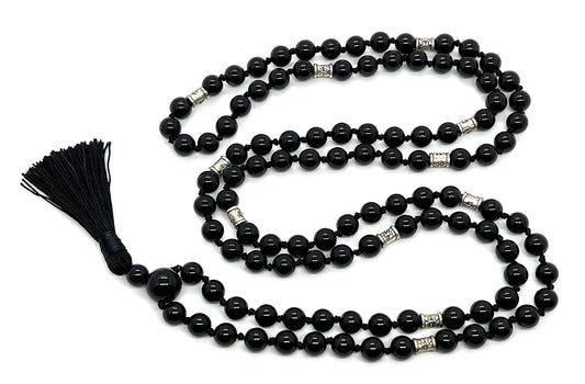 Certified Energized Mala Beads Necklace with COA - Chakra Mala - Japa Mala - 8mm 108 Buddhist Prayer Beads - Meditation Mala - Tassel Necklace – Zodiac/Sun Sign stones (Black Onyx)