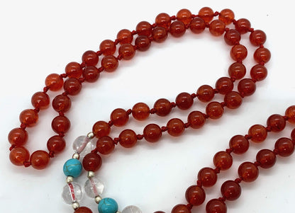 Energized 7 Chakra mala Hand Knotted 108 mala beads necklaces - Japa mala - Buddhist prayer beads - Meditation beads - Healing crystals for men women (Carnelian 1st chakra Root Chakra Mala)