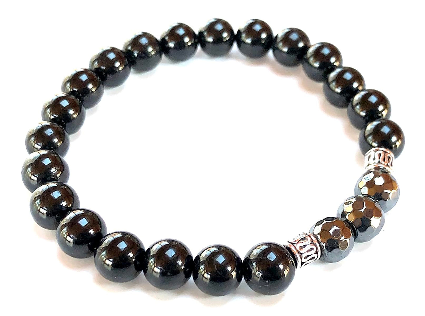 Black Tourmaline & Hematite Beads Stretch Bracelet – Birthstone for October, Sun Sign Scorpio & Libra, Root & Solar Plexus Chakra
