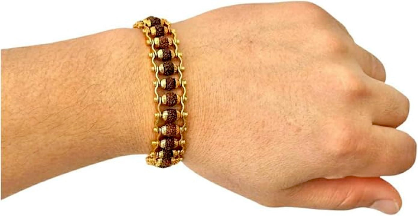 Handmade Rudraksha Beads Bracelet - Chain Link Bracelet – 6-7 mm Bead Size - Brass