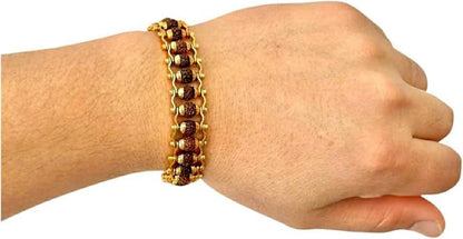 Handmade Rudraksha Beads Bracelet - Chain Link Bracelet – 6-7 mm Bead Size - Brass