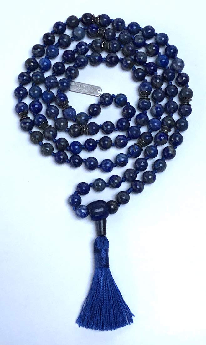 Certified Energized Mala Beads Necklace with COA - Chakra Mala - Japa Mala - 8mm 108 Buddhist Prayer Beads - Meditation Mala - Tassel Necklace – Zodiac/Sun Sign stones (lapis lazuli)