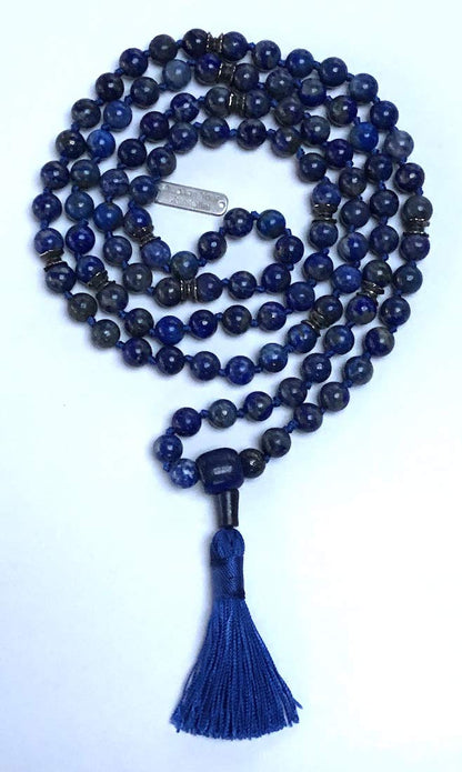 Certified Energized Mala Beads Necklace with COA - Chakra Mala - Japa Mala - 8mm 108 Buddhist Prayer Beads - Meditation Mala - Tassel Necklace – Zodiac/Sun Sign stones (lapis lazuli)