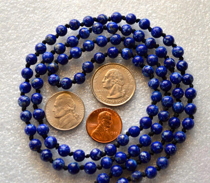 Hand Knotted 6mm Lapis Lazuli Mala Beads Necklace | Third Eye & Throat Chakra Healing | Intuition & Communication Boost