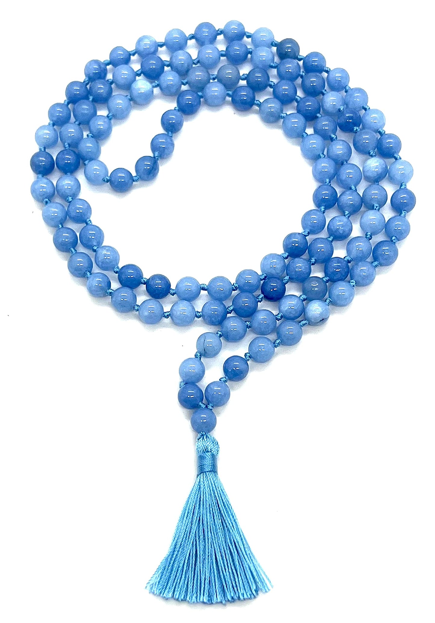 Hand-Knotted Sky Blue Jade Mala (108 Beads, 8mm) - Embrace Calm & Clarity - Aquarius & Gemini Birthstone - Throat Chakra Balance