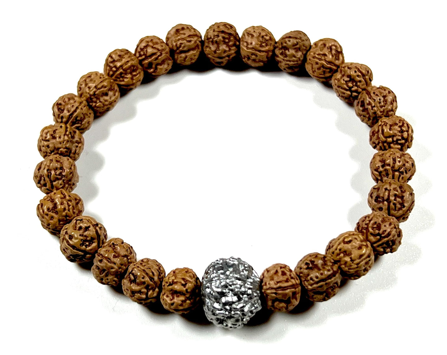 5 Mukhi Chikna Rudraksha with Parad (Mercury) Bead Stretch Bracelet – Leo Birthstone, Mercury Astrological Sign, Heart Chakra