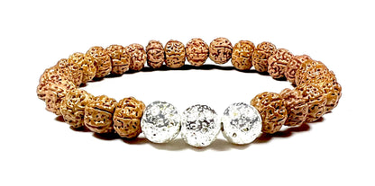 VULCAN Rudraksha & Silver-Plated Lava Bracelet | 8mm Stretch Design
