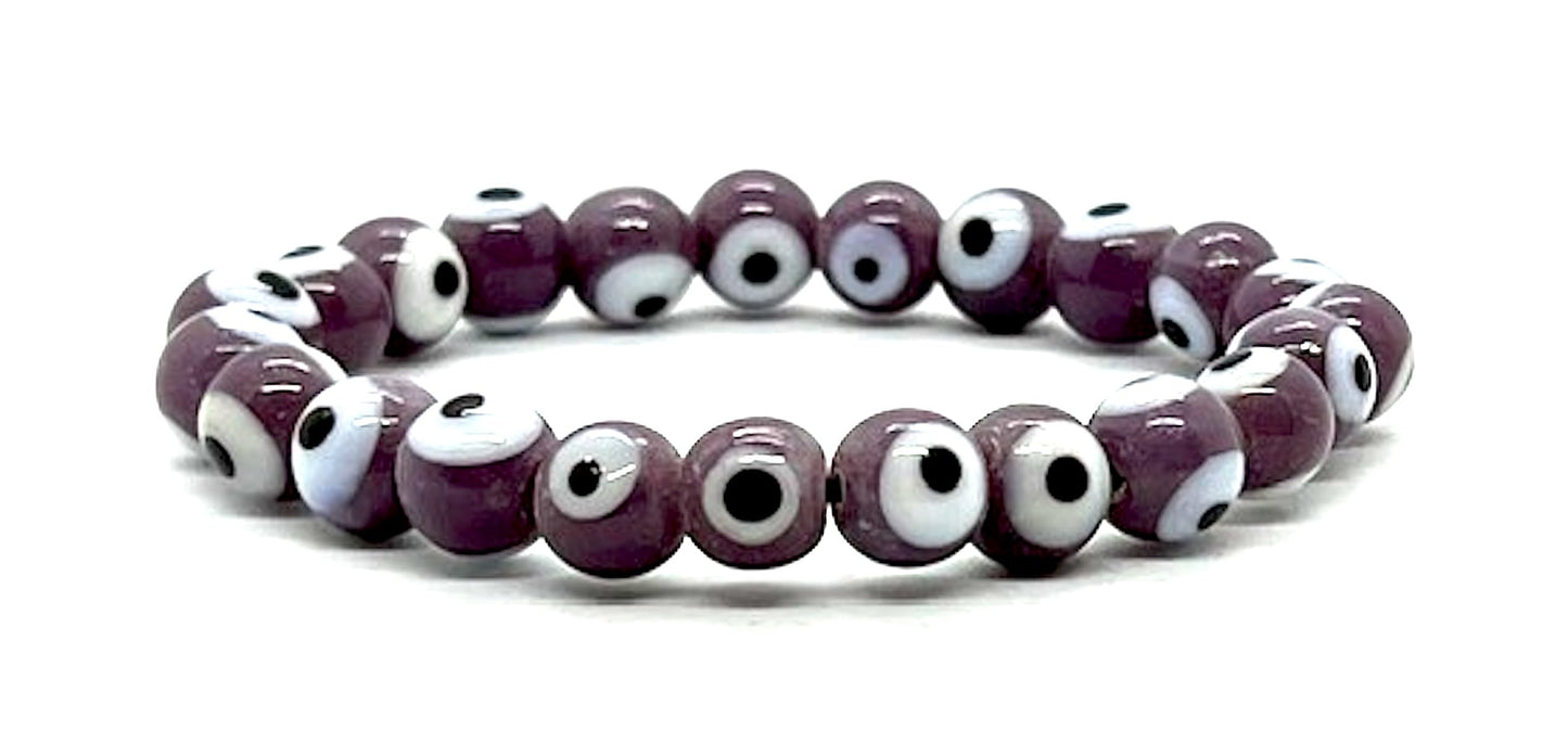 Protection & Positivity: Handmade Brown Evil Eye Charm Bracelet (8mm Beads) - Taurus Birthstone