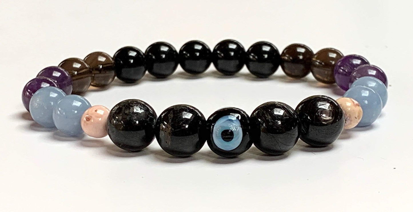 Crystals for Bereavement, Grief support Healing Bracelet for Loss, Grief bracelet, Remembrance, Bereavement gift - Rhodochrosite, Jet, Amethyst, Apache Tear, Angelite, Mala Beads Bracelet