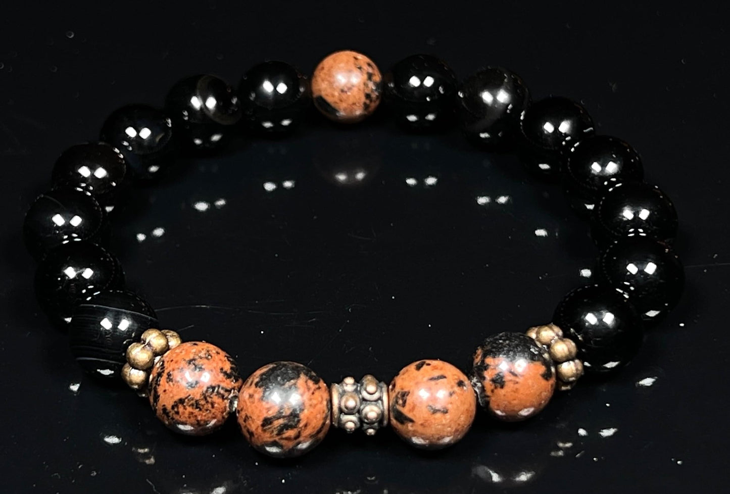 Mahogany and Black Obsidian Stretch Bracelet - 10mm Beads - October November December Birthstones for Scorpio Sagittarius - Root Chakra Grounding Beads