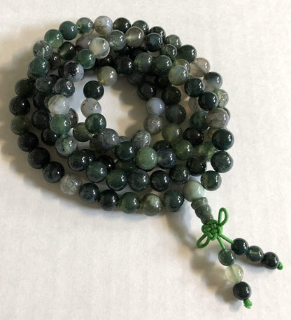Embrace Fresh Starts & Abundance: Moss Agate Mala Necklace (8mm 108 Beads) - Virgo & Capricorn Birthstone & Heart Chakra Harmony