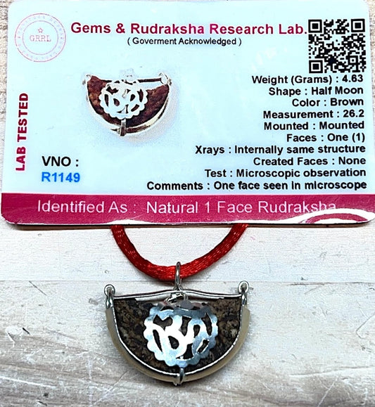Certified 1 Mukhi Rudraksha Bead Necklace with Sacred Om Symbol (One Face) – Success, Power, Fame
