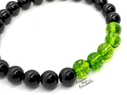 Peridot and Black Tourmaline Stretch Bracelet - August Birthstone for Leo and Virgo - Heart Chakra Association