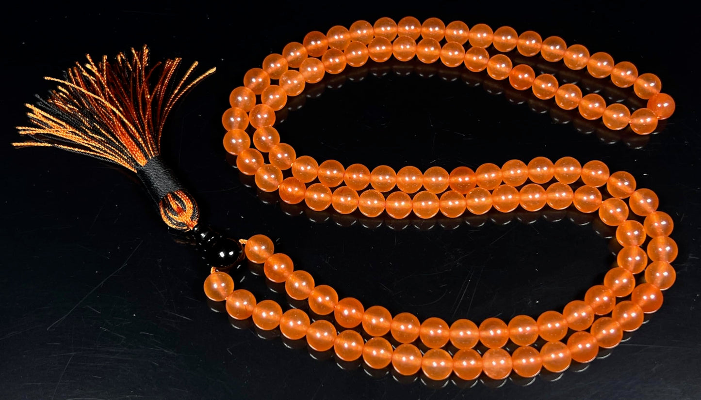 Handmade Agate Mala Beads Necklace with Black Onyx Guru Bead – 108 Beads – 8mm – Multicolor Options – Chakra Balancing & Zodiac Birthstone – Meditation Jewelry
