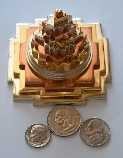 AWAKEN YOUR KUNDALINI Sri Meru Yantra, Shree Chakra, Maha Meru in Astadhatu Size 3" Inch - Spiritual Powers, Vaastu Dosh, Prosperity - 3D