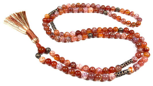 Handmade Fire Agate Mala Necklace – Sacral Chakra Healing for Creativity & Emotional Flow | VESTA Collection