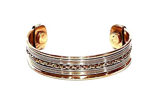 Embrace Bold Style: Handmade Adjustable Copper Cuff Bracelet (Wide & Narrow Chain Braids) - Unisex Elegant Piece