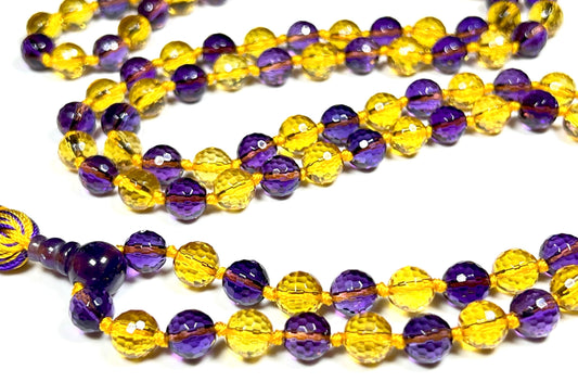 Ametrine Mala Necklace | Amethyst & Citrine | Third Eye & Solar Plexus Chakras | SOMA
