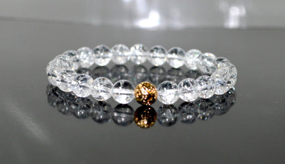 Himalayan Ice Crystal Quartz and Lava Beads Stretch Bracelet – Multi Tone Finish – Aries Birthstone – Universal Sun Sign - Crown Chakra Energy Bracelet