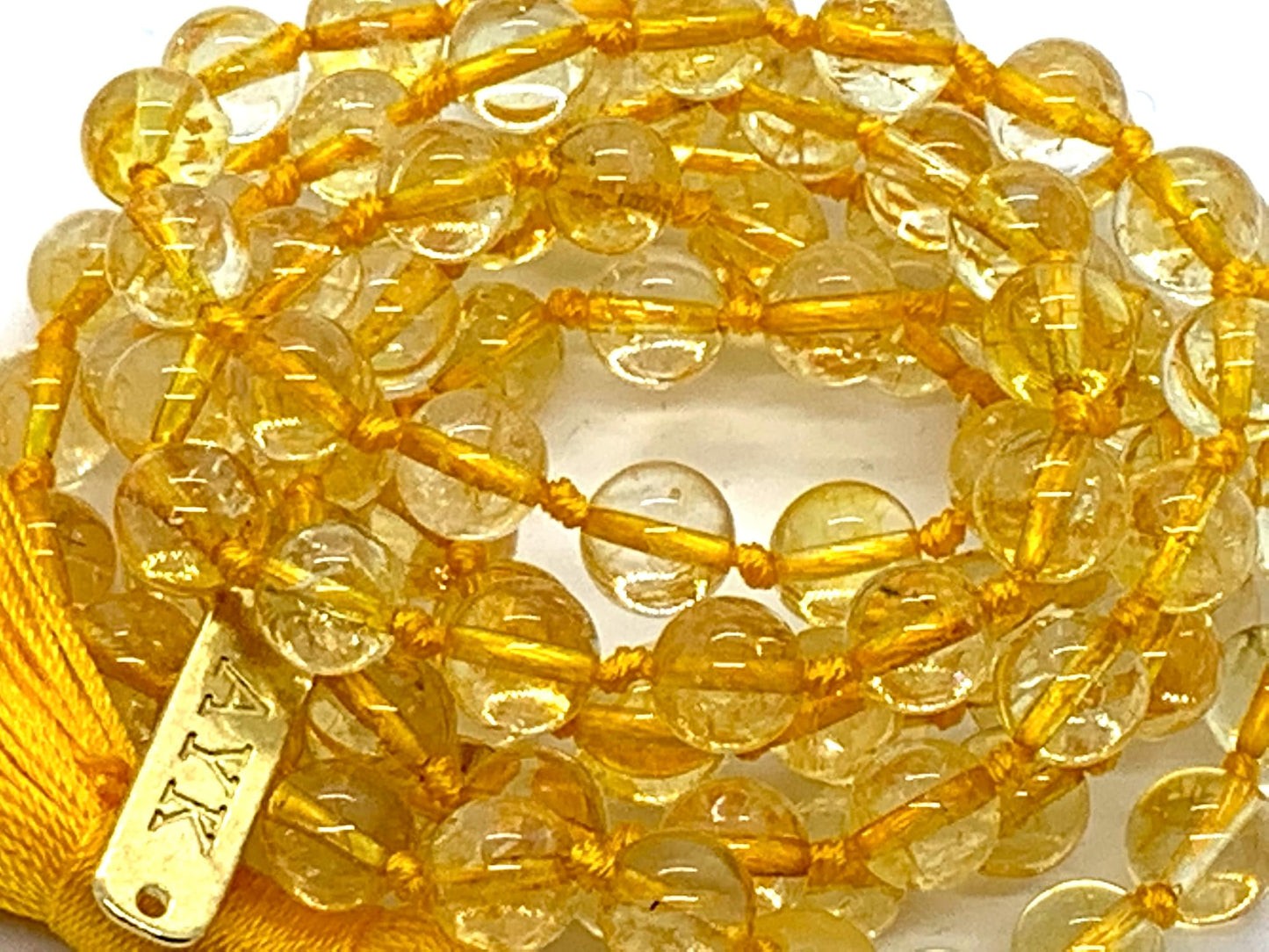 Citrine Mala Necklace, Hand Knotted 8mm High-Grade 108 Beads - November Birthstone, Sagittarius Jewelry, Root Chakra