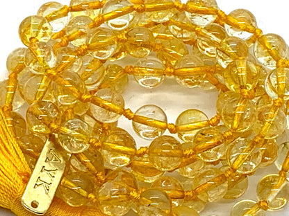 Citrine Mala Necklace, Hand Knotted 8mm High-Grade 108 Beads - November Birthstone, Sagittarius Jewelry, Root Chakra