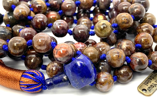 Hand Knotted Pietersite Mala Necklace – 8mm | 108 Beads | Third Eye & Solar Plexus Chakras | September Birthstone Energy | Ethically Sourced