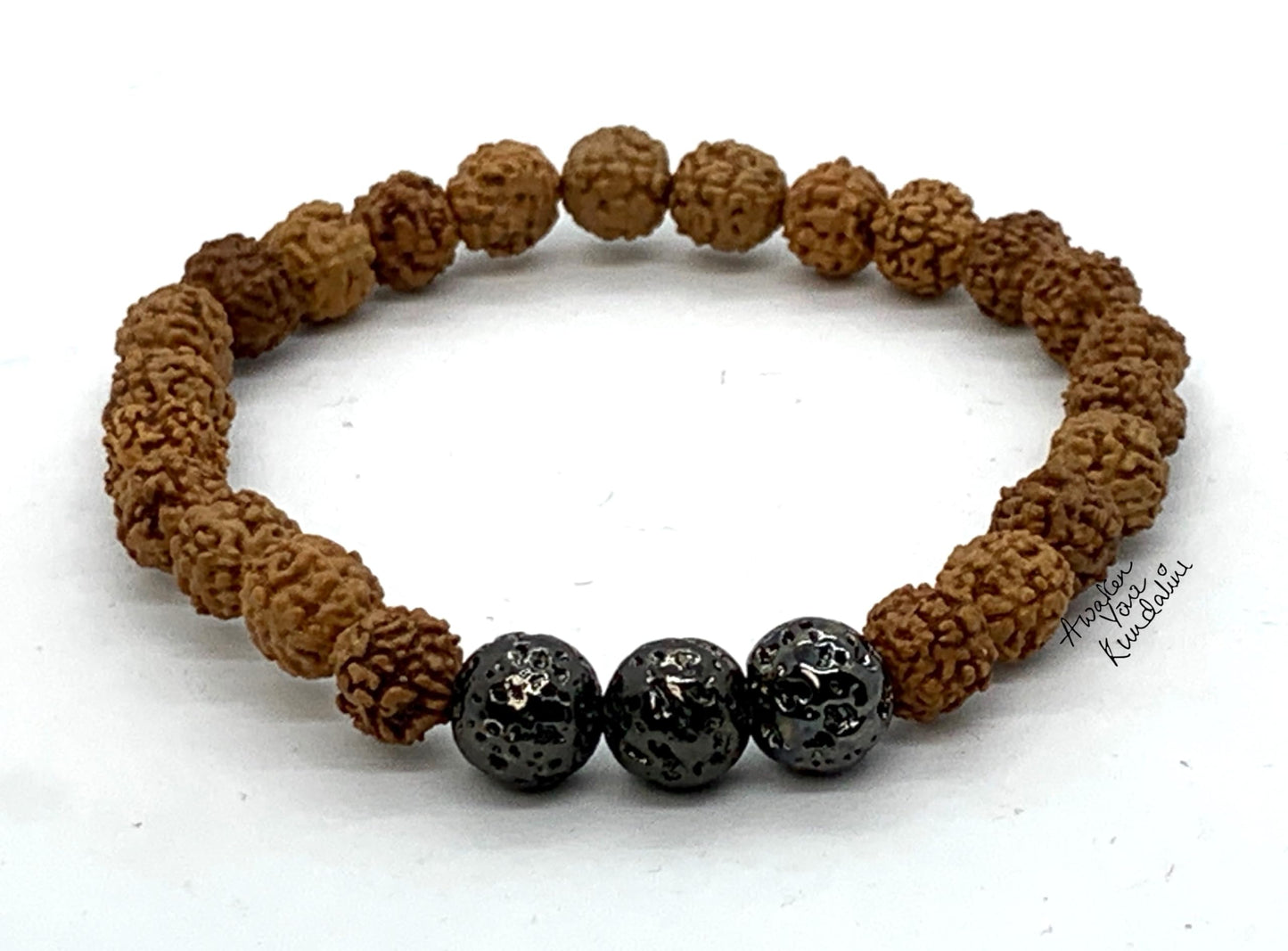 VULCAN 5 Mukhi Rudraksha & Gun Metal Lava Bracelet | Grounding & Spiritual Focus