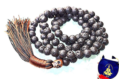 VULCAN Lava Rock Mala Necklace with Copper Skull | Grounding & Warrior Energy | 8mm