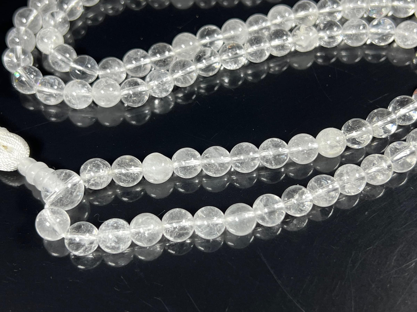 Handmade Nirvana Crystal Quartz Mala Beads Necklace | 8mm 108 Beads | Birthstone for April | Crown Chakra