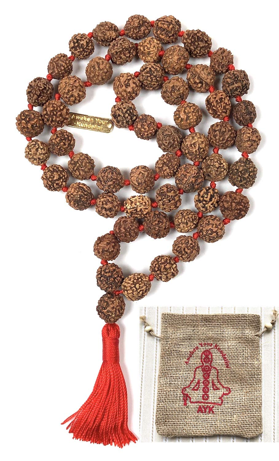 Rudraksha mala Beads necklace Rudraksh Japa 5 Mukhi ( 5 Face ) Hand Knotted Prayer Beads Sizes 6mm 8mm 10mm 12mm Energized Chakra mala w/ Pouch (12MM KNOTTED HALF MALA (54+1) BEADS)
