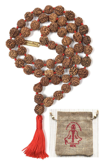 Rudraksha mala Beads necklace Rudraksh Japa 5 Mukhi ( 5 Face ) Hand Knotted Prayer Beads Sizes 6mm 8mm 10mm 12mm Energized Chakra mala w/ Pouch (12MM KNOTTED HALF MALA (54+1) BEADS)