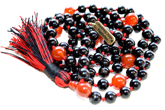 Black & Red Onyx Mala Necklace | Hand-Knotted 108 Beads | Root Chakra | VEERA Collection