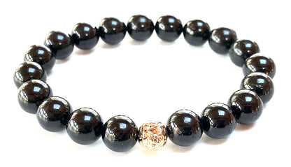 VESTA Black Tourmaline & Lava Bead Stretch Bracelet | Grounding, Protection & Spiritual Power | Root Chakra | Unisex Energy Bracelet | Handmade in USA
