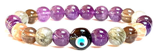 AWAKEN YOUR KUNDALINI Crystal of Strength Stretch Bracelet, Crown, Solar Plexus, Third Eye, Root Chakra, Leo Birthstone