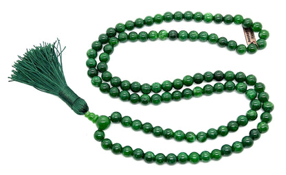 Green Jade Necklace, Virgo Birthstone, 8mm 108 Mala Beads for Peace & Harmony, Heart Chakra Association