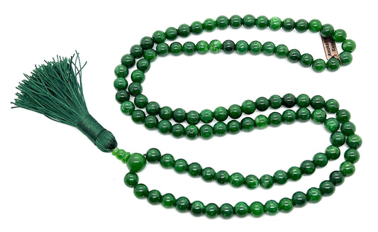 Green Jade Necklace, Virgo Birthstone, 8mm 108 Mala Beads for Peace & Harmony, Heart Chakra Association
