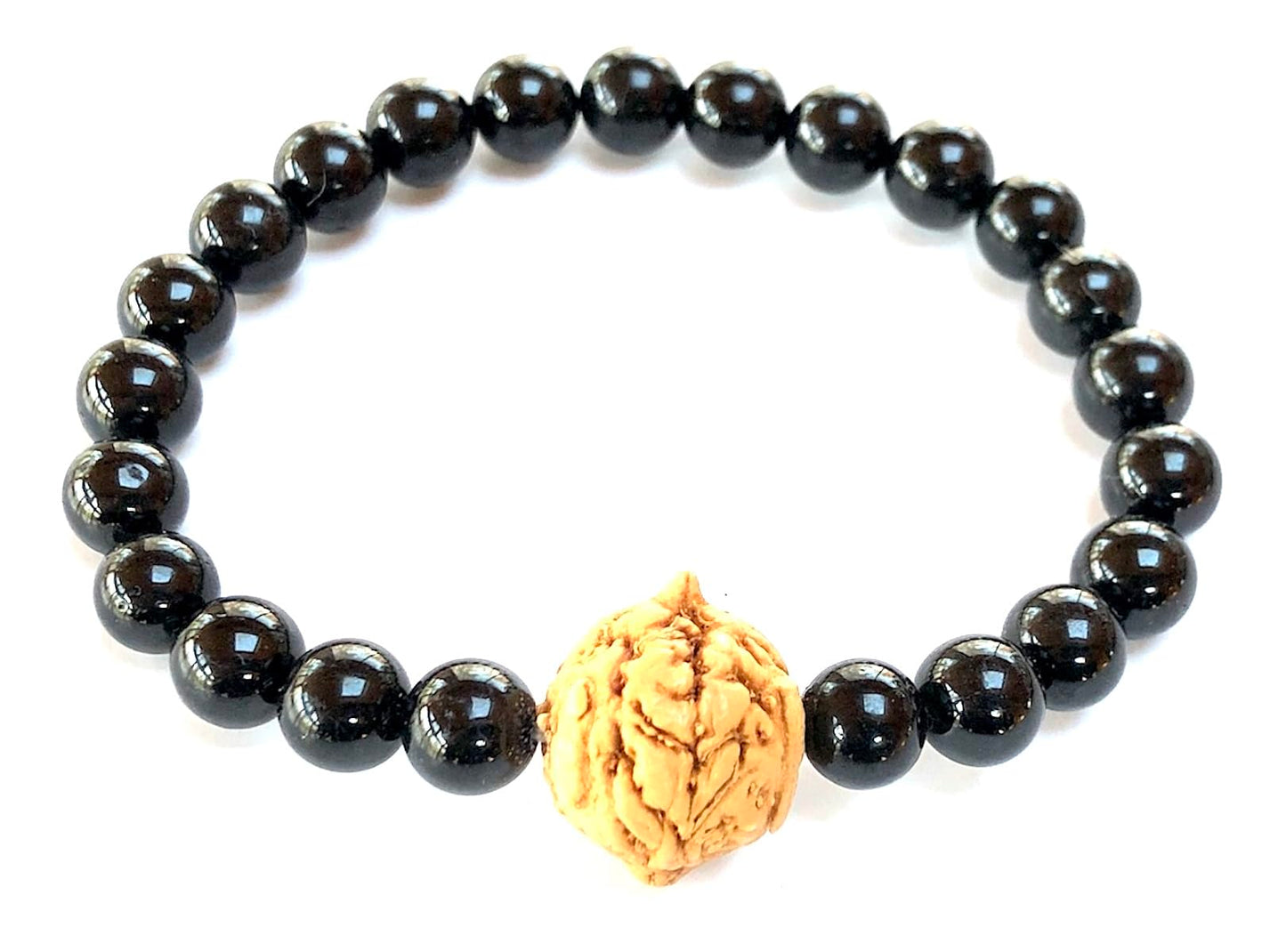 Black Tourmaline & Bodhi Satva Bead Stretch Bracelet – Birthstone for October, Sun Sign Scorpio & Libra, Root Chakra