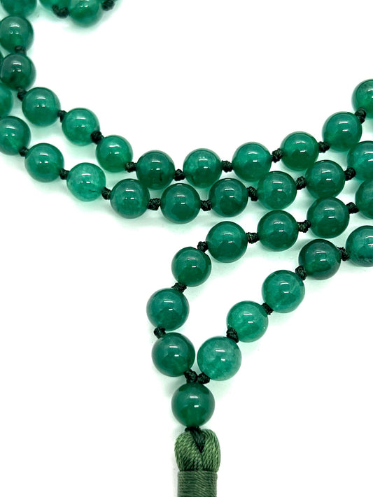 Green Jade Mala Beads Necklace - 108 Prayer Beads - Heart Chakra Healing and Meditation for Inner Peace