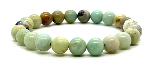 AWAKEN YOUR KUNDALINI Amazonite Stretch Bracelet, 8mm Beads, Virgo Birthstone, Heart Chakra