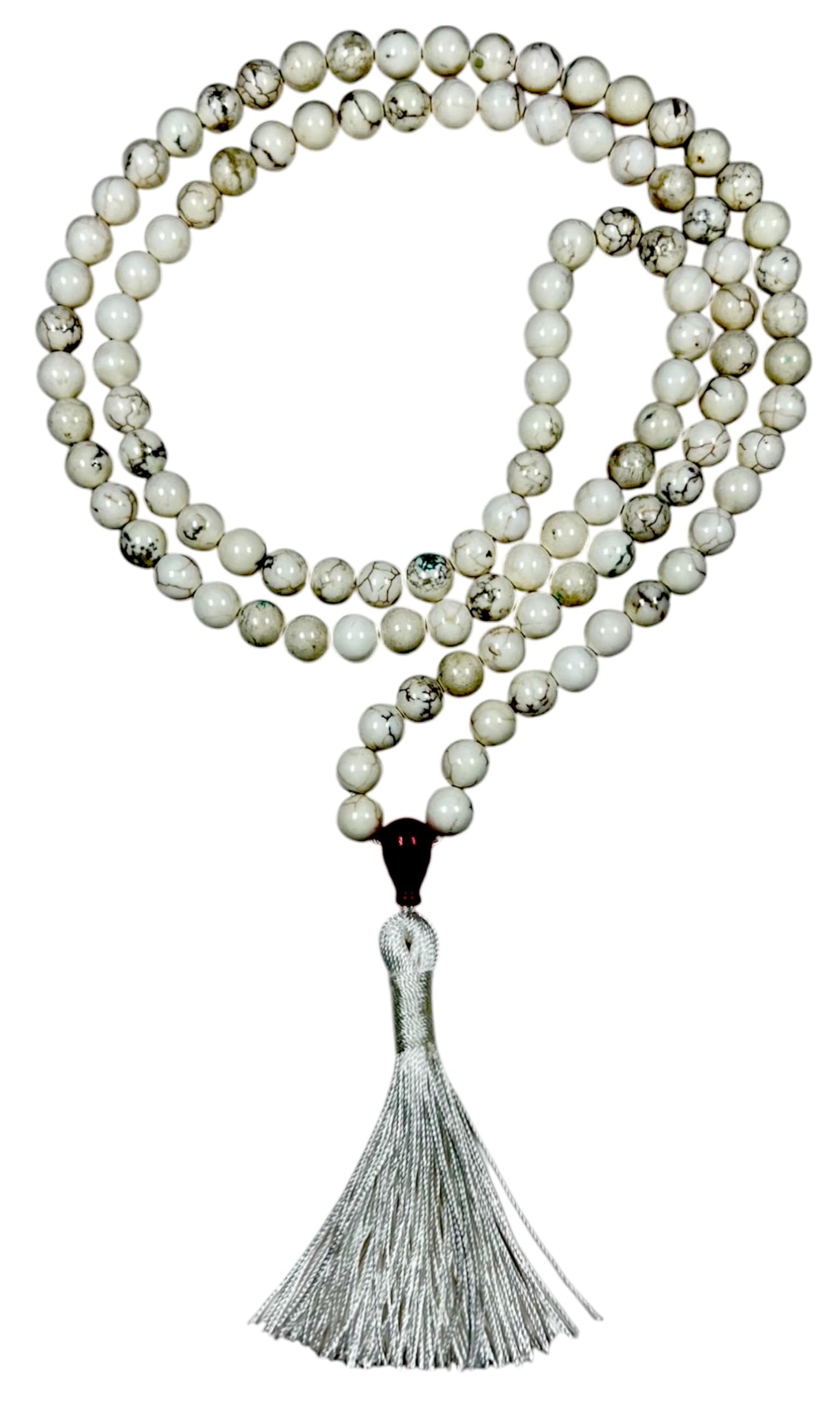 Natural White Howlite Mala Beads Necklace – 6mm & 8mm, 108 Beads – Gemini Birthstone, Crown Chakra Mala