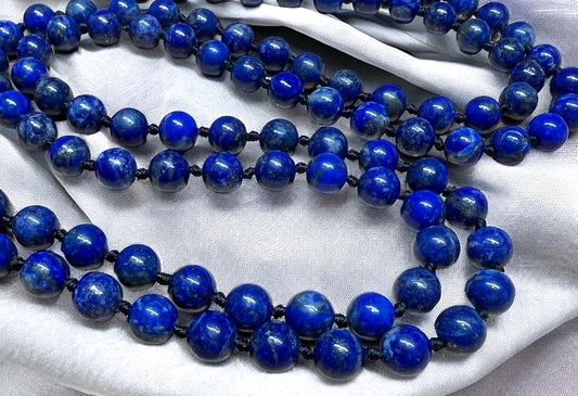 Hand-Knotted Lapis Lazuli Mala Beads Necklace – Sagittarius Birthstone for November & December - Third Eye Chakra