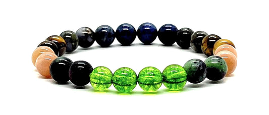 Unleash Your Inner Radiance: Leo Constellation Bracelet (8mm) - Multi-Chakra Alignment, Lapis Lazuli, Black Opal (Leo Birthstone), Peridot, Tiger's Eye, Ruby Zoisite, Rhodochrosite