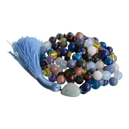 Hand Knotted Libra Mala Beads Necklace - Birthstone Jewelry for September and October - Heart and Throat Chakra Alignment - Heart and Throat Chakra Alignment