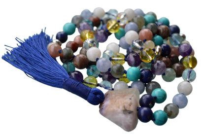Hand-Knotted Pisces Mala Necklace – February & March Birthstone - Third Eye, Throat, Heart, Solar Plexus and Crown Chakras