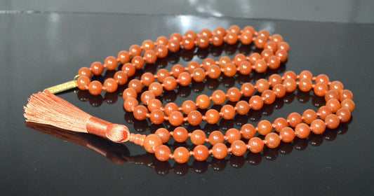 Hand-Knotted Orange Jade Beads Mala Necklace, 8mm 108 Beads – Virgo & Libra Birthstone, Sacral Chakra Necklace