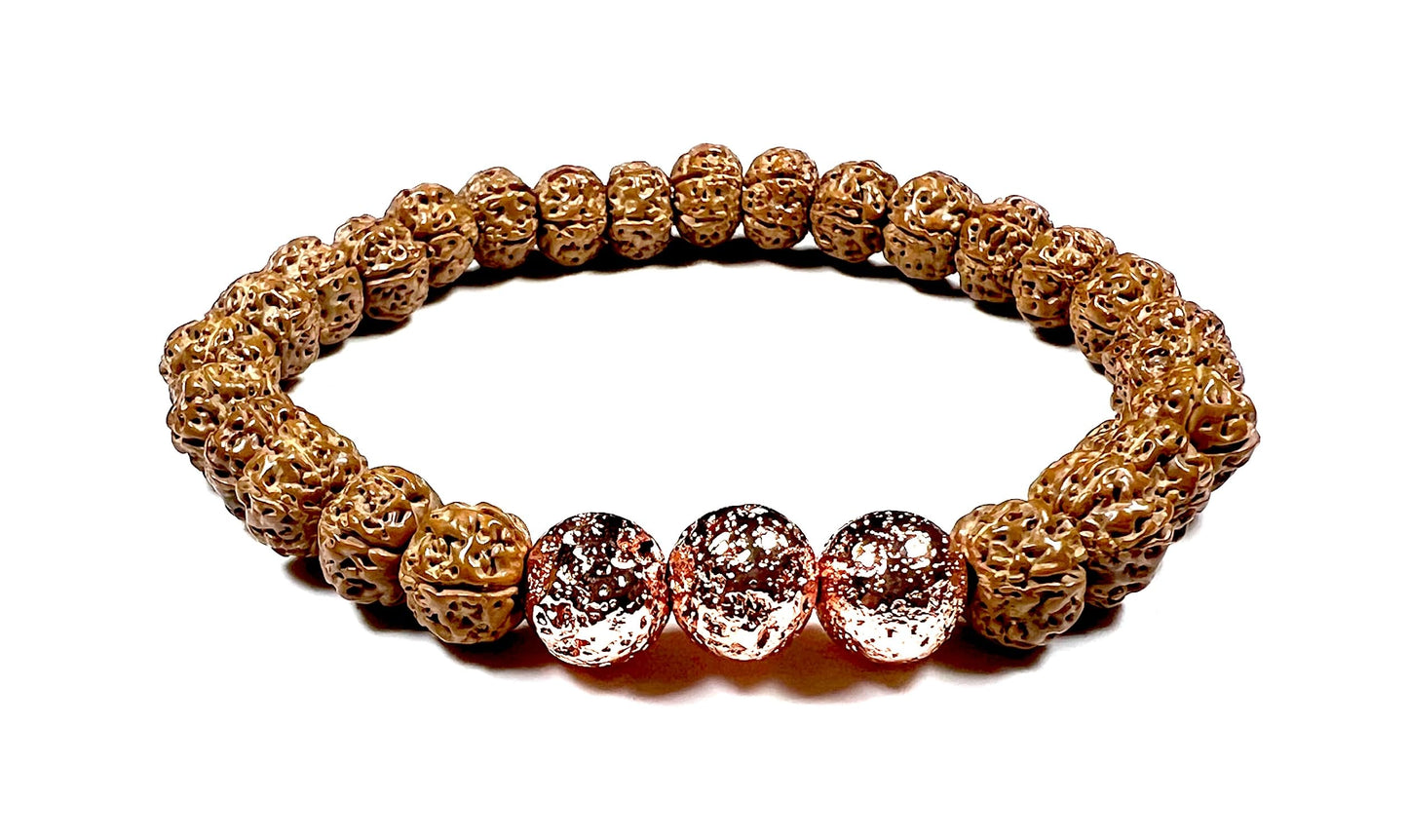 VULCAN - Rudraksha & Rose Gold Lava Bracelet - Grounding & Spiritual Strength