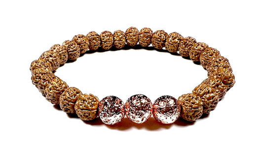 VULCAN - Rudraksha & Rose Gold Lava Bracelet - Grounding & Spiritual Strength