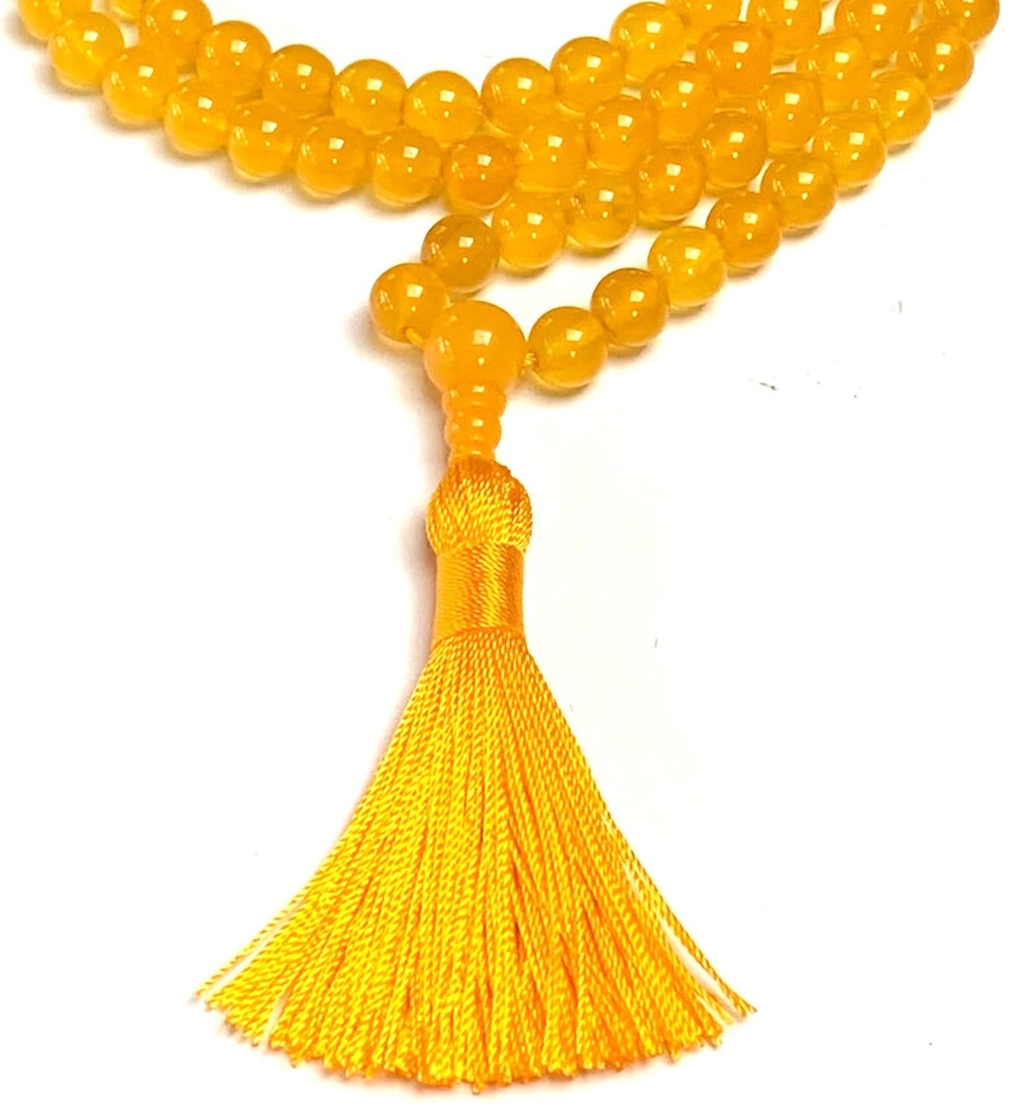 Handmade Yellow Jade Mala Necklace, 8mm 108 Beads, Approx. 36 Inches Long - April Birthstone, Taurus & Aries, Solar Plexus Chakra