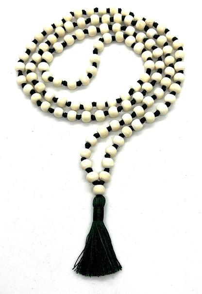 Tulsi Mala Beaded Necklace - Hand Knotted Tulasi Beads - 7 Chakra Mala (Green String)