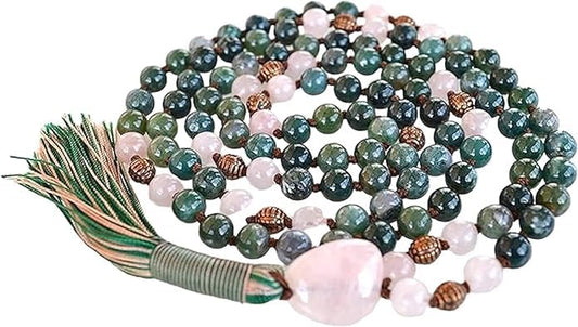 Energized Natural 108 Moss Agate Mala Beads Necklace